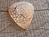 bronze guitar pick - playable with butterfly and moon