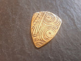 bronze shield shaped guitar pick with pattern - playable - hammered back