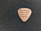 Copper guitar pick for anniversary - playable - customize me