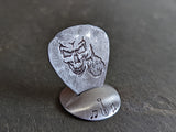 sterling silver guitar pick -with stand and skull with flipping bird
