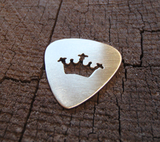 handmade bronze guitar pick with crown cut out