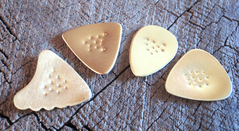 brass guitar picks - QTY 4 - mixed shapes - playable - non slip