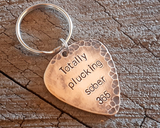 distressed bronze guitar pick keyring for sobriety celebration
