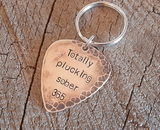 distressed bronze guitar pick keyring for sobriety celebration