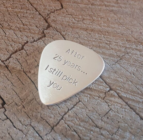sterling silver guitar pick - playable for silver anniversary or 25th anniversary