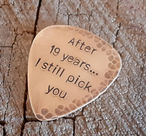 bronze guitar pick - playable for 8th or 19th anniversary