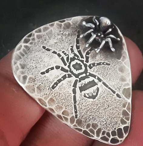 sterling silver guitar pick with spider - playable