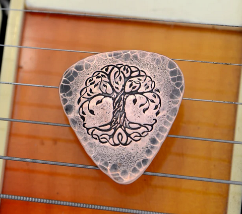 copper tree of life guitar pick - playable choose your metal