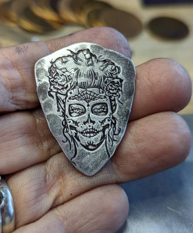 sterling silver sugar skull day of the dad lady - shield pick - playable