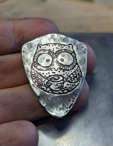 silver owl guitar pick - playable - choose your metal