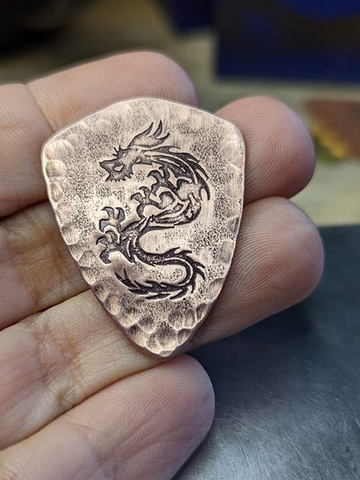 copper dragon guitar pick - playable shield shape