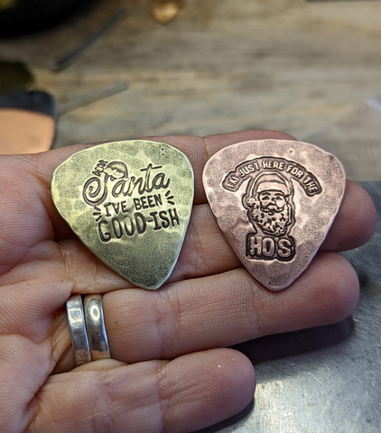 copper or brass guitar pick - playable for Christmas