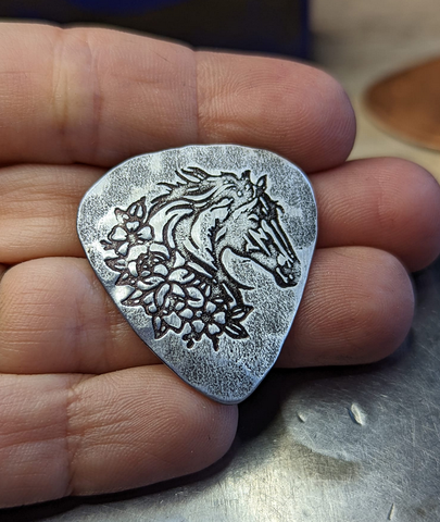 sterling silver guitar pick with horse - playable