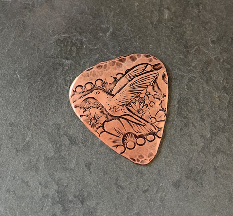 copper guitar pick - playable with hummingbird
