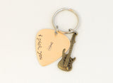 I pick you bronze guitar pick keychain with brass guitar charm