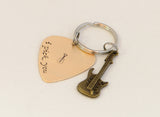 I pick you bronze guitar pick keychain with brass guitar charm
