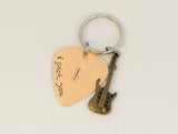 I pick you bronze guitar pick keychain with brass guitar charm