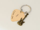 I pick you bronze guitar pick keychain with brass guitar charm