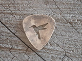 playable bronze guitar pick with hummingbird cut out