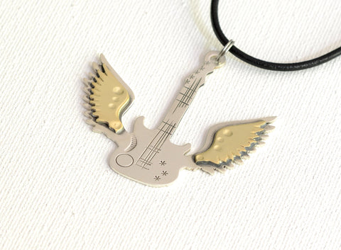 Sterling Silver Winged Guitar with Brass Wings