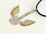 Sterling Silver Winged Guitar with Brass Wings