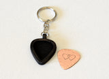 Double Heart Copper Guitar Pick in Holder Keychain