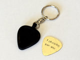 I plucking love you brass guitar pick keychain in Silicon Holder