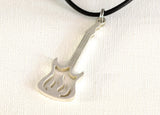 Guitar Necklace with Intricate Flames Handcrafted from Sterling Silver