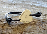 Leather and Sterling Silver Guitar Pick Bracelet Stamped with I Plucking Love You