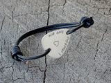 Leather and Sterling Silver Guitar Pick Bracelet Stamped with I Plucking Love You