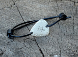Sea Turtle Sterling Silver Guitar Pick Bracelet with Leather Wrap Cord