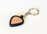 Double Heart Copper Guitar Pick in Holder Keychain