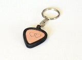Double Heart Copper Guitar Pick in Holder Keychain