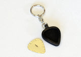 Music clef brass guitar pick keychain in Silicon Holder
