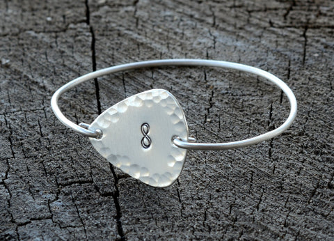 Sterling Silver Tension Bangle with Hammered Infinity Guitar Pick