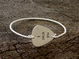 I Pick You Guitar Pick Tension Bangle with Twisted Wire all in Solid 925 Sterling Silver