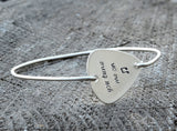 Guitar Pick Bangle Stamped with You Tune me On in 925 Sterling Silver
