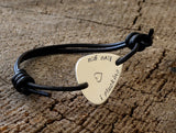 Leather and Sterling Silver Guitar Pick Bracelet Stamped with I Plucking Love You