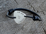 Leather and Sterling Silver Guitar Pick Bracelet Stamped with I Plucking Love You
