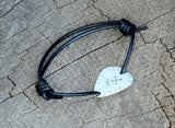 Sea Turtle Sterling Silver Guitar Pick Bracelet with Leather Wrap Cord