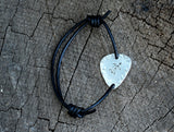 Sea Turtle Sterling Silver Guitar Pick Bracelet with Leather Wrap Cord