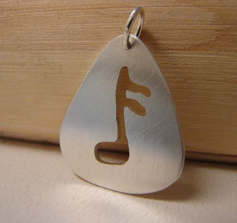 Sterling Silver Guitar Pick Pendant with Music Note Cut Out