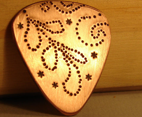 Copper Guitar Pick with Pointism Gone Crazy