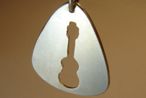 Sterling silver guitar pick pendant with hall of fame cut out