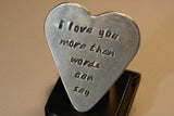 heart shaped guitar pick in sterling silver