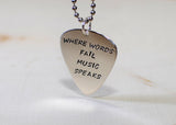Where words fail music speaks sterling silver guitar pick pendant