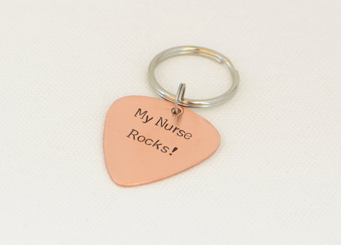 My nurse rocks copper guitar pick keychain