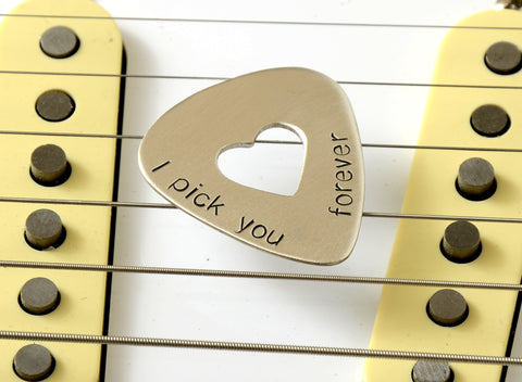 I Pick You Forever Sterling Silver Guitar Pick with Heart