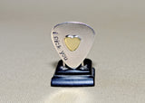 Sterling silver guitar pick with I Pick You and brass heart