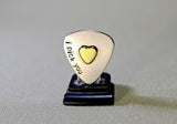 Sterling silver guitar pick with I Pick You and brass heart